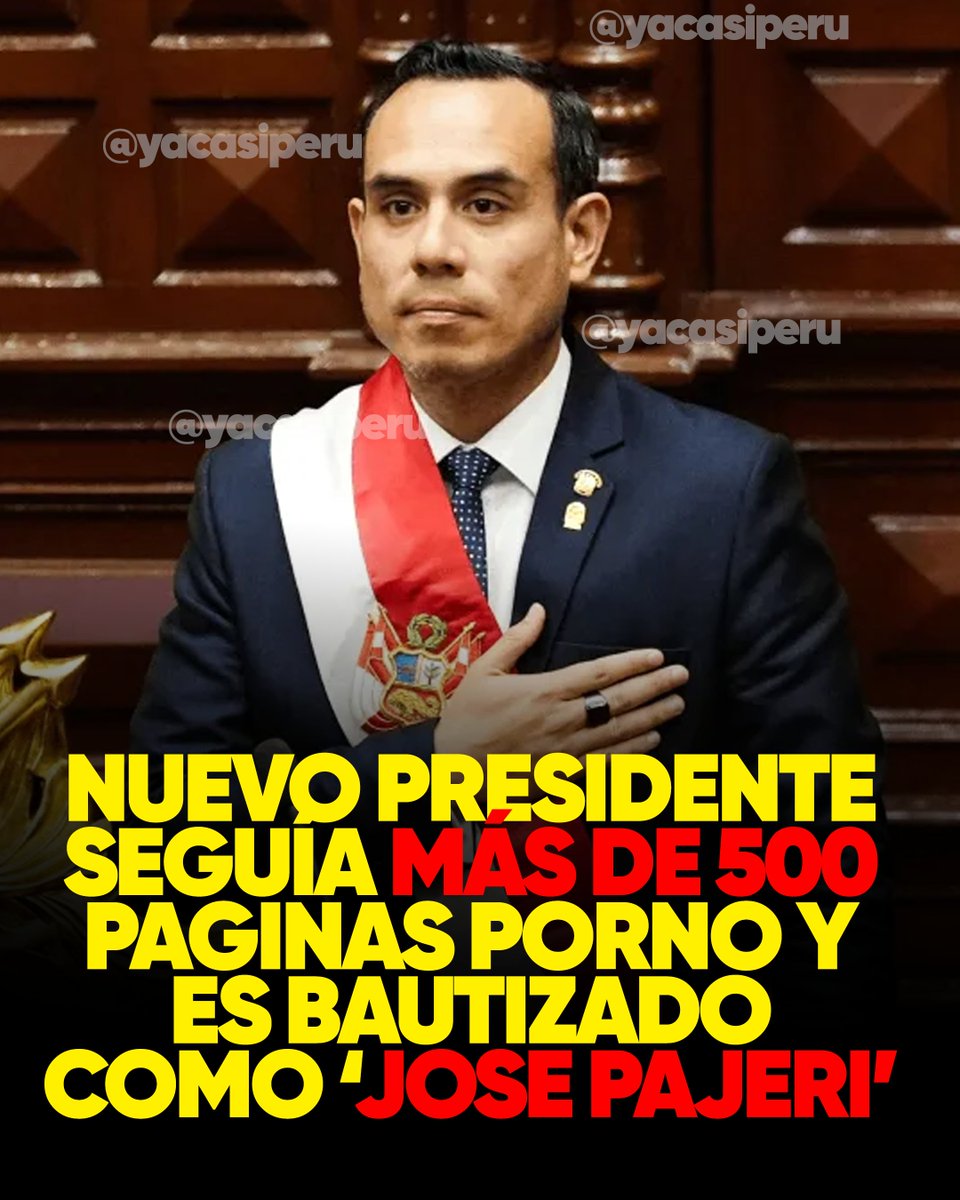 ¡PRESIDENTE PORNERO PUESTO POR LA DERECHA RANCIA!
José Jerí es nuevo ocupante de Palacio de Gobierno seguía más de 500 paginas 'nopor' en instagram. Además de ser acusado de Violín, es un PAJERO completo. 

Tags: #DinaCTM Morgan Quero #DinaAsesina