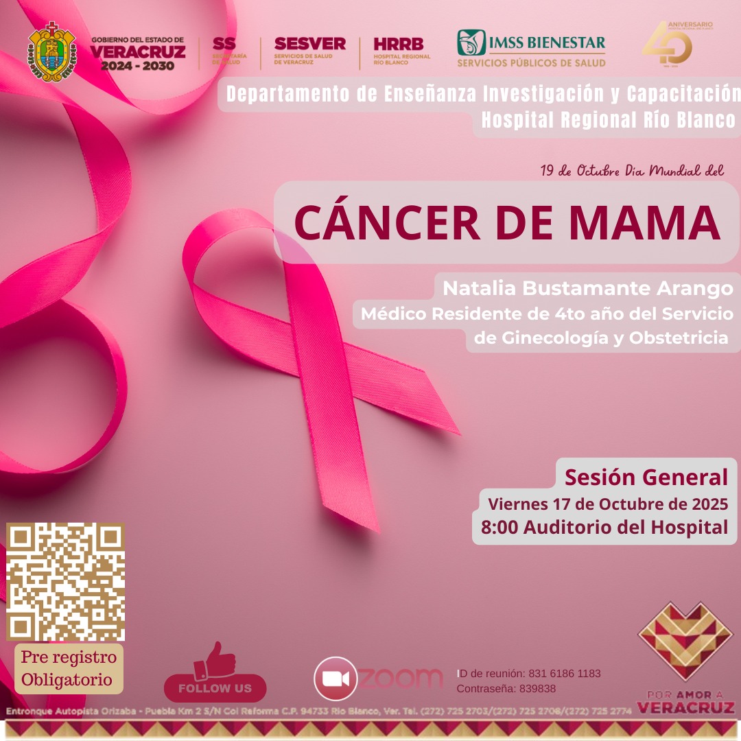 Ens_HRRB's tweet image. #Sesión General de Hospital
Tema "Cáncer de Mama"
Ponente Natalia Bustamante Arango
Médico Residente de 4to año de Ginecología
Viernes 17 de octubre de 2025

#HRRB