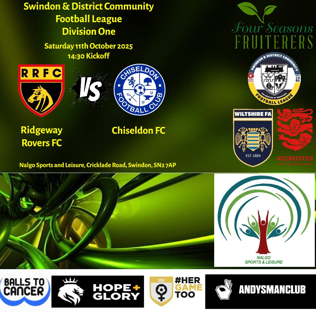 Back in Swindon &amp; District Community Football League Division 1 action tomorrow.
We have a home game against Chiseldon FC .
2.30 KO at Nalgo Sports &amp; Leisure Club.
This will be our only home game this month.
If your about, come cheer on the lads.nalgo
#uptherovers