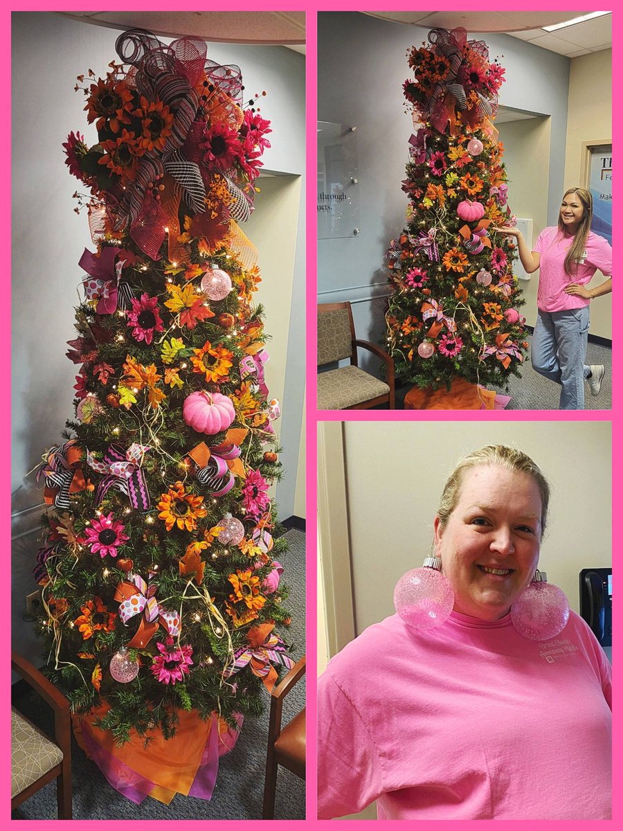 Autumn Leaves &amp; Awareness Please! We had a lot of fun decorating our holiday tree today! We are finally ready for Breast Cancer Awareness, Halloween and Fall! #weloveourstaff