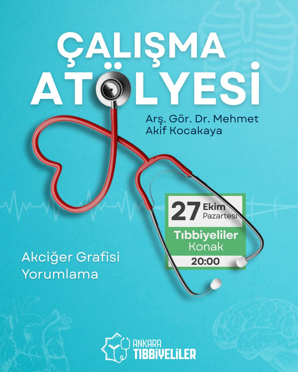 06tibbiyeliler's tweet photo. 🎓 İnteraktif Akciğer Grafisi Yorumlama Atölyesi

Değerli Mehmet Akif Kocakaya Hocamızın anlatımıyla gerçekleşecek “İnteraktif Akciğer Grafisi Yorumlama” dersimize hepinizi bekliyoruz!

Bu özel atölyede birlikte akciğer grafileri üzerinde interaktif çizimlerle bire bir değerlendirmeler yapacak, tıbbi bilgimizi pekiştirirken keyifli ve verimli bir akşam geçireceğiz inşallah. 

🌿Eğitimi başarıyla tamamlayan katılımcılara sertifika takdim edilecektir.

🎁 Ders sırasında sürpriz küçük hediyeler sizi bekliyor!
🧠 Ders sonunda kısa bir test uygulanacaktır.

📌 Kontenjan Bilgisi ve Katılım Şartları:
-Etkinlik, 15+5 kişilik kontenjanla sınırlıdır.
-3, 4ve 5. dönem öğrencilerine öncelik verilecektir.
-Kayıt yaptıranlar, etkinlikten en geç 5 gün önceye kadar iptal edebilir.
-Son 5 günden sonra iptal eden veya kayıt yaptırıp katılmayanlar, bir sonraki 3 eğitime katılamayacaktır.

📍 Ankara Tıbbiyeliler Konağı
🕗 27 Ekim Pazartesi 20.00

✨ Hep birlikte bilgiyle dolu, samimi bir ortamda buluşmak dileğiyle

Katılmak için aşağıdaki linkten formu doldurabilirsiniz.
https://t.co/FrNe0IRNgA