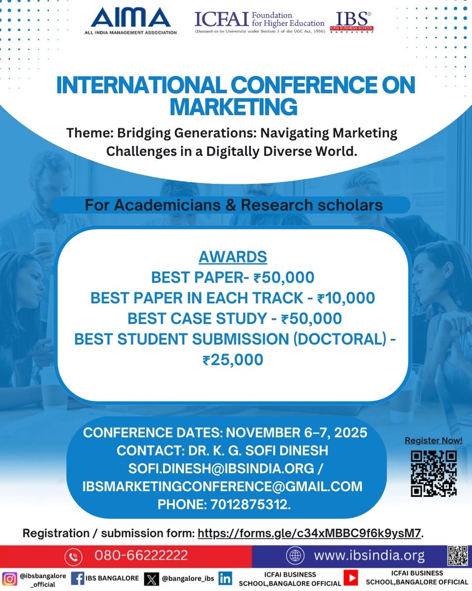 bangalore_ibs's tweet image. Shaping the Future of Marketing! 
Join global scholars at the International Conference on Marketing 2025 by IBS Bangalore, AIMA &amp;amp; ICFAI.
PhD candidates &amp;amp; researchers: submit abstracts now &amp;amp; get recognized!
#CallForPapers #MarketingResearch #IBSBangalore #AIMA #ResearchExcellence