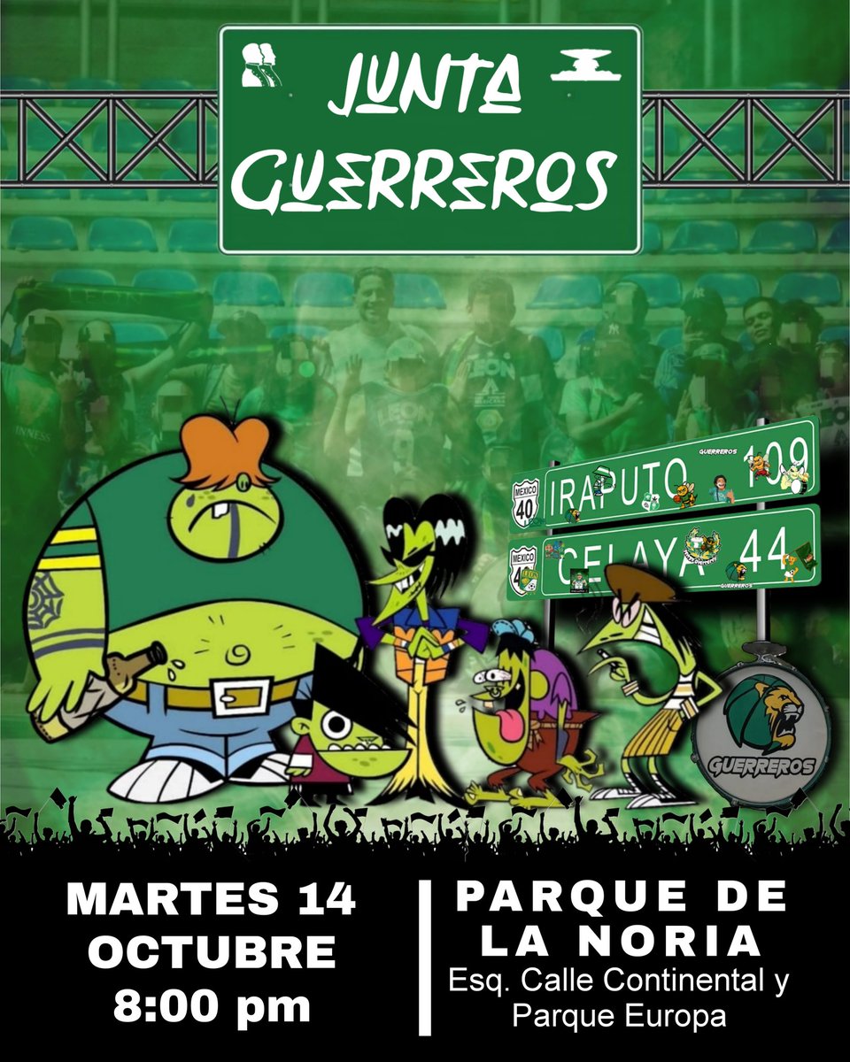 La Junta Guerrera en tu colonia.
Nos vemos este Martes 14 en el parque de la Noria.
8:00 pm es la cita, invitación general para todos los que quieran integrarse con la guerreriza.

#LeónNuncaSolo
#OrgullososDeSerVerdes
#CulturaVerdiblanca