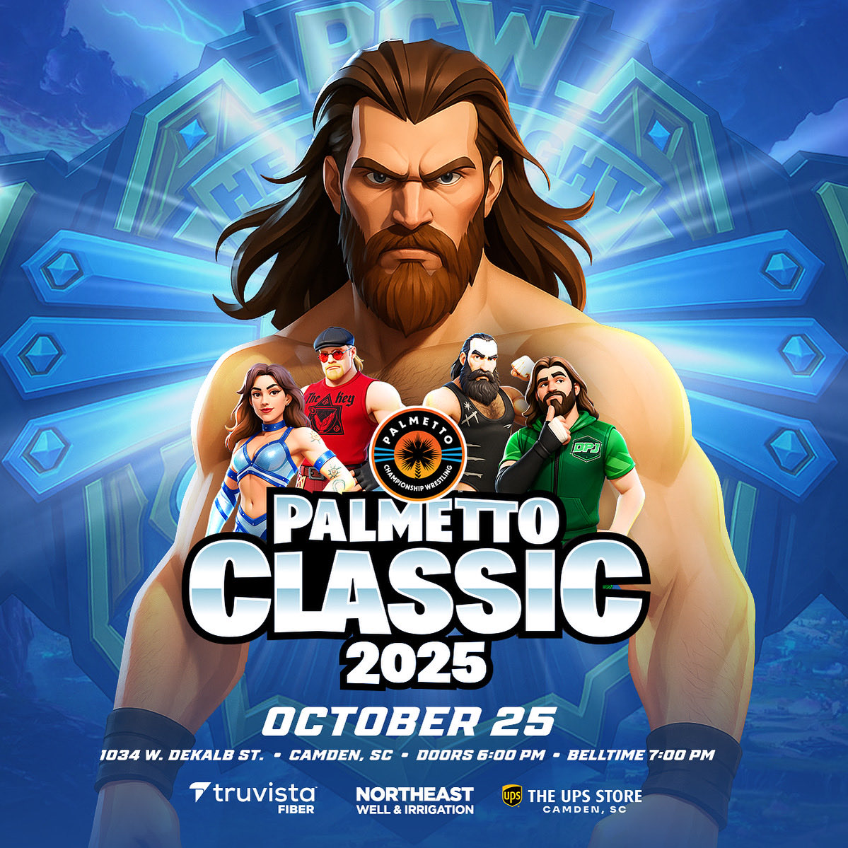 PCWofSC's tweet image. 🏆 PALMETTO CLASSIC 2025 🏆
📅 Saturday, Oct. 25, 2025
📍 Old Armory Gym – Camden, SC

One tournament. One #champion. The #PCW Heavyweight Title is on the line as “No Quit” Jake Parker, Ethan Case, and the new power alliance led by Liam Van Zant have their sights set. #fortnite