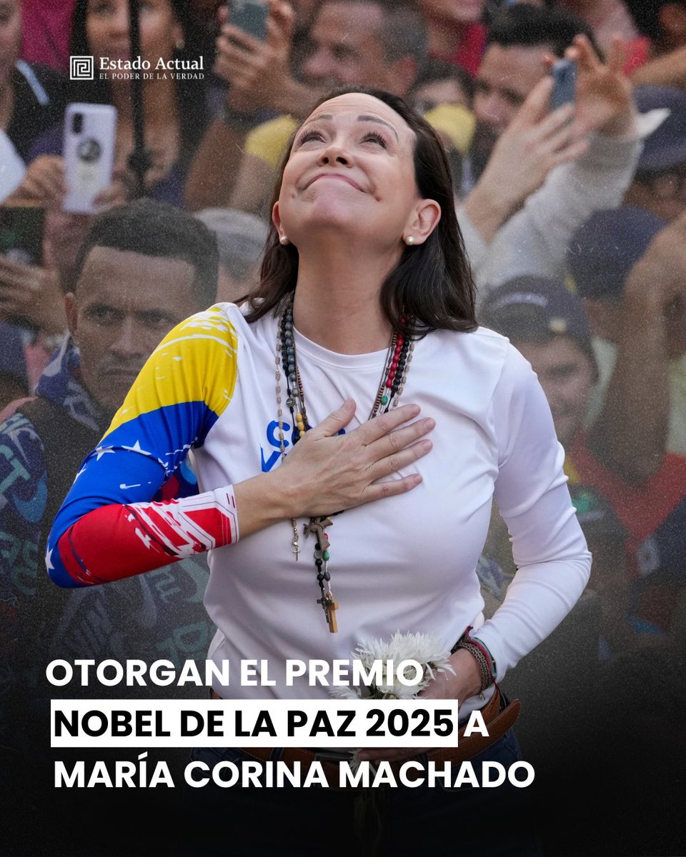 🇻🇪 María Corina Machado gana el Premio Nobel de la Paz 2025 🕊️
La líder opositora venezolana fue reconocida por su papel unificador en la lucha por elecciones libres y un gobierno representativo.
#NobelDeLaPaz #MaríaCorinaMachado #Venezuela