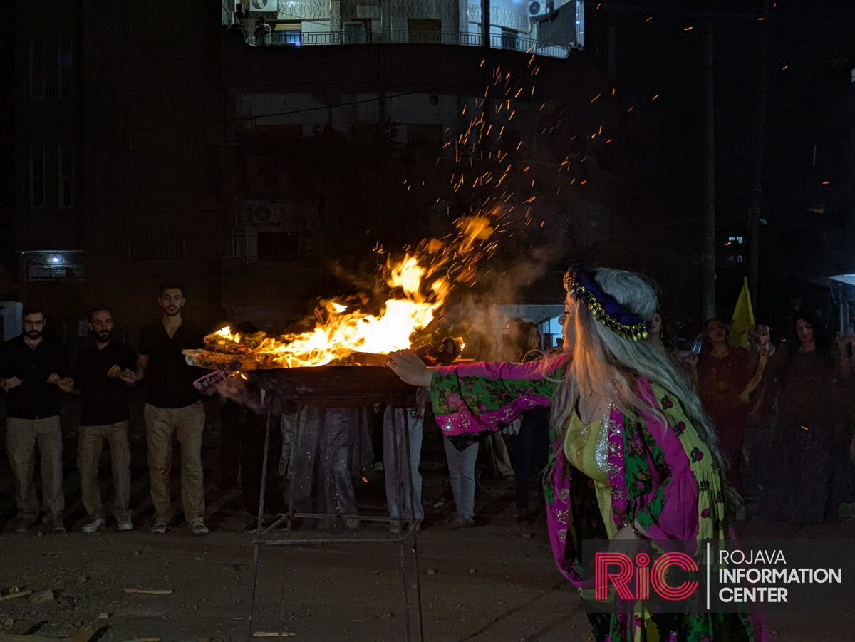 Today, people gathered in cities in North and East Syria to protest the STG exclusion of Newroz. More than 200 people attended a street celebration in Qamishlo and danced in traditional clothes around the fire emblematic of Newroz.