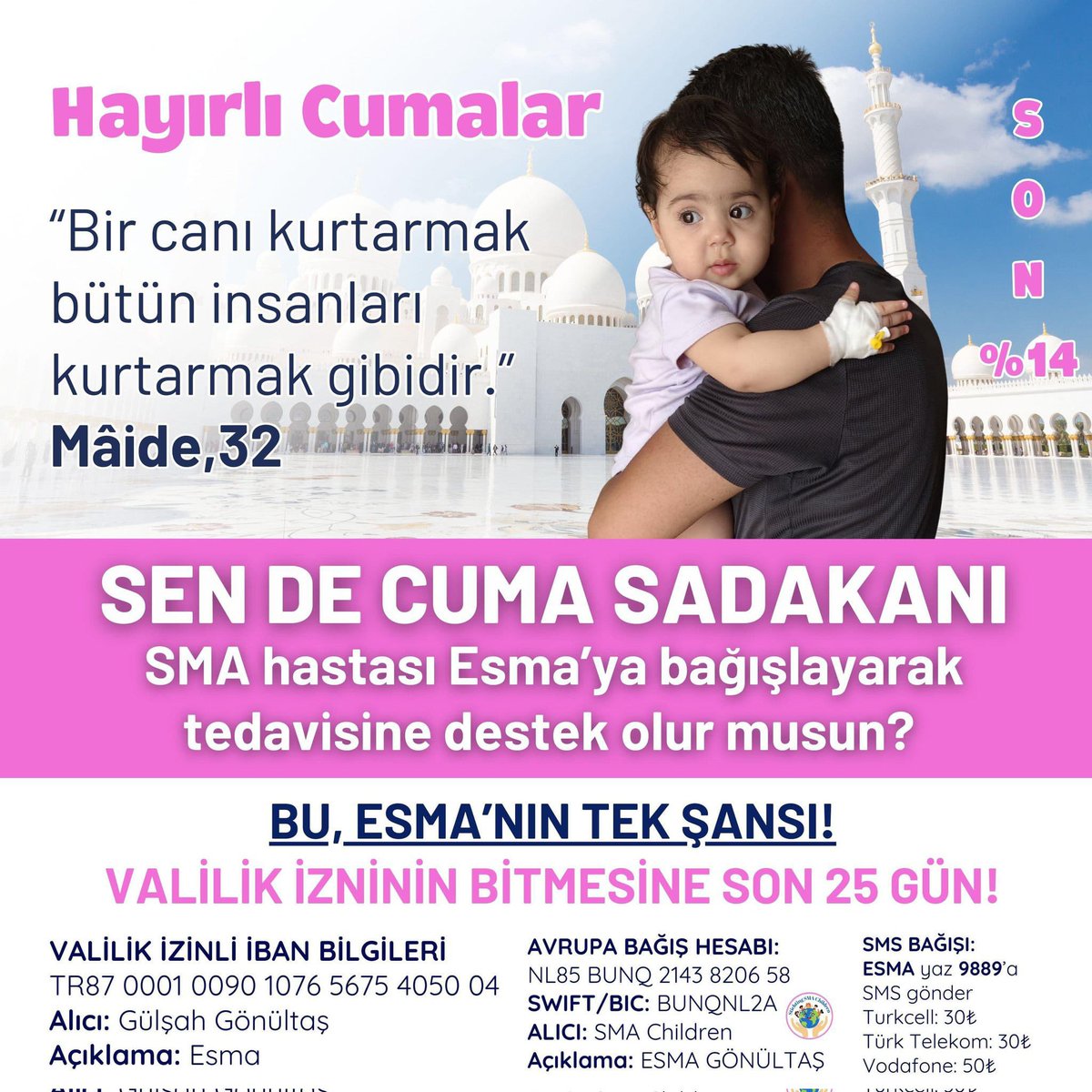 🌟VALİLİK İZİNLİ İBANLARIMIZ 🌟

🌟₺TR87 0001 0090 1076 5675 4050 04

🌟€ TR60 0001 0090 1076 5675 4050 05

🌟$TR33 0001 0090 1076 5675 4050 06

Alıcı; Gülşah Gönültaş

Açıklama; Esma Gönültaş

FAALİYET KODU/35.2024.2267 
GÜLŞAH GÖNÜLTAŞ