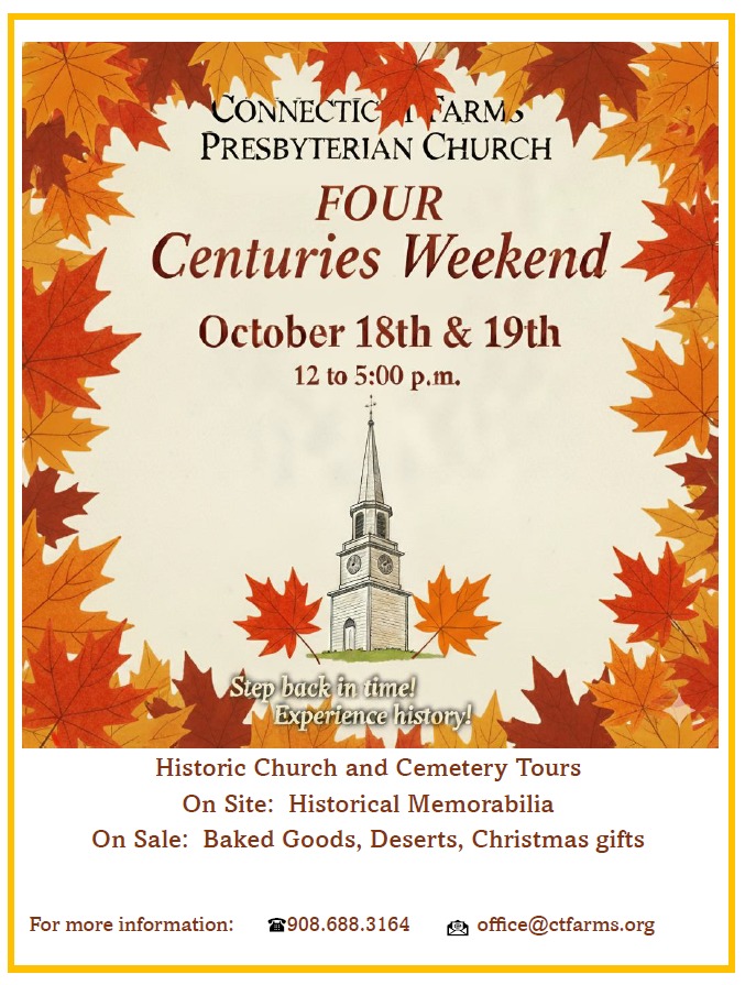 Join us on October 18th &amp; 19th from 12 to 5 p.m. for historic church and cemetery tours, historical memorabilia, and a sale of baked goods, desserts, and Christmas gifts. Don't miss this incredible journey through four centuries of history.