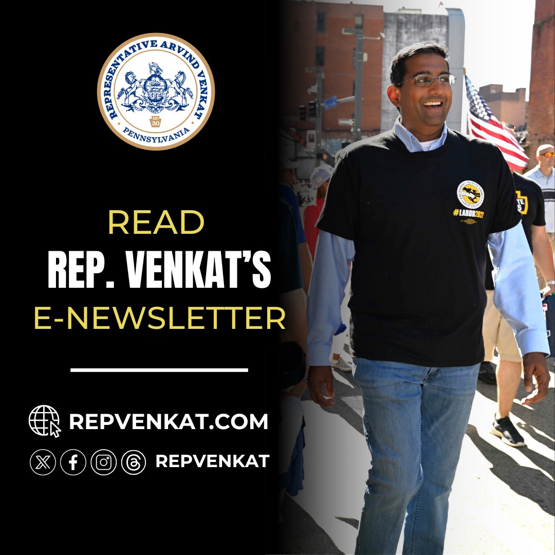 RepVenkat's tweet image. Check out my latest e-newsletter to read about:
• My bills moving out of committee
• Meetings I had with healthcare professionals
• How veterans can get free vaccines for their pets
• My legislation to regulate AI in healthcare – and more!
pahouse.com/venkat/EmailAr…