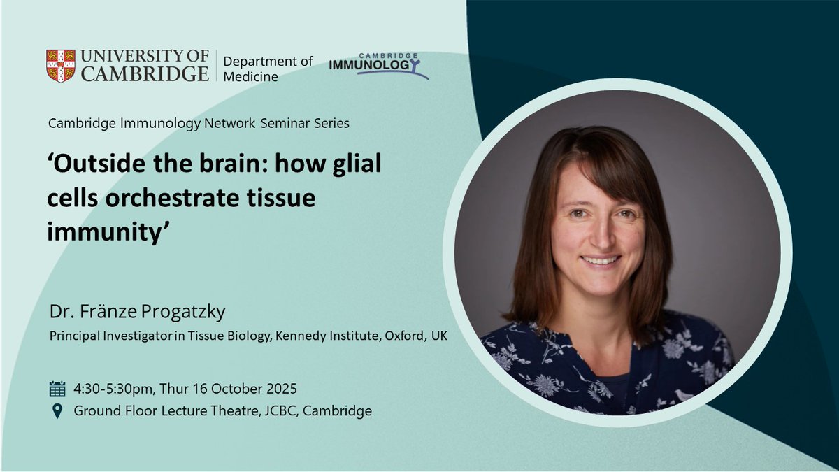 Join us next week at the JCBC to listen to <a href="/FranzeProgatzky/">Dr Fränze Progatzky</a> &amp; learn how glial cells are also important beyond the brain! <a href="/MedCambridge/">Medicine at Cambridge</a>