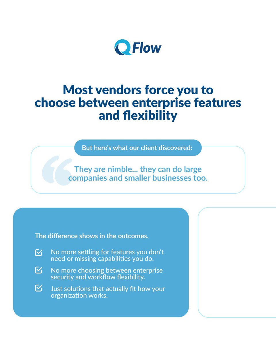 qflowsystems's tweet image. Tired of picking between power and flexibility? 🚦 With QFlow, you don’t have to choose. Scale from federal agencies to specialized teams—all on one secure, adaptable platform. No more trade-offs, just solutions that fit you perfectly.

How flexible is your platform—really?