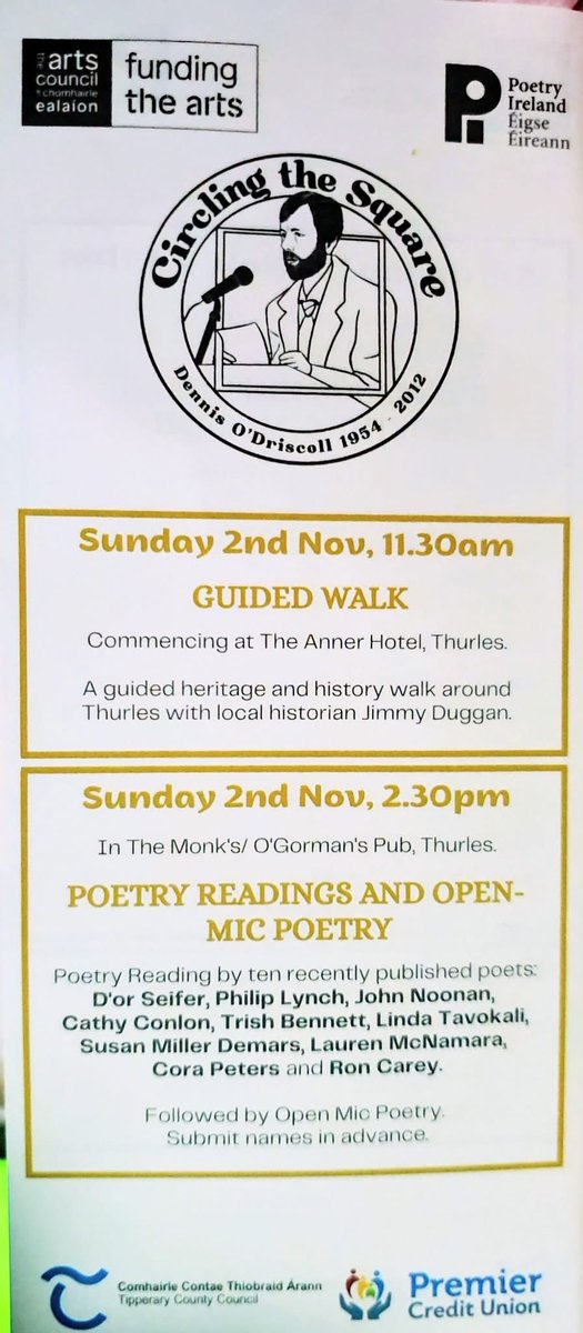 I’ve a few events in Oct/Nov coming up in Donegal, Galway, and Tipperary. Thanks to the organisers for including me. A shout out to  Anne McDonald for offering to introduce ‘Stench’ in Charlie Byrne's at #Halloween. The ghost will hide when the waft of poetry rises! X