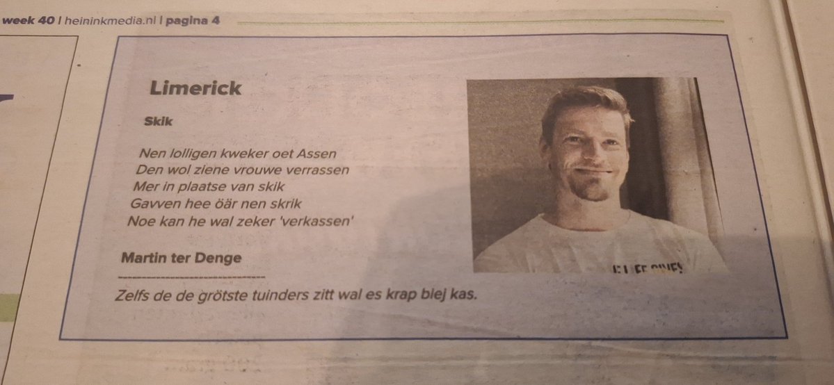 Üm in den geyst van Jan Zandbergen to blyven, den as jår in jår uut (s)limericks bedachteden, lang ik der ouk mangs eyne an.