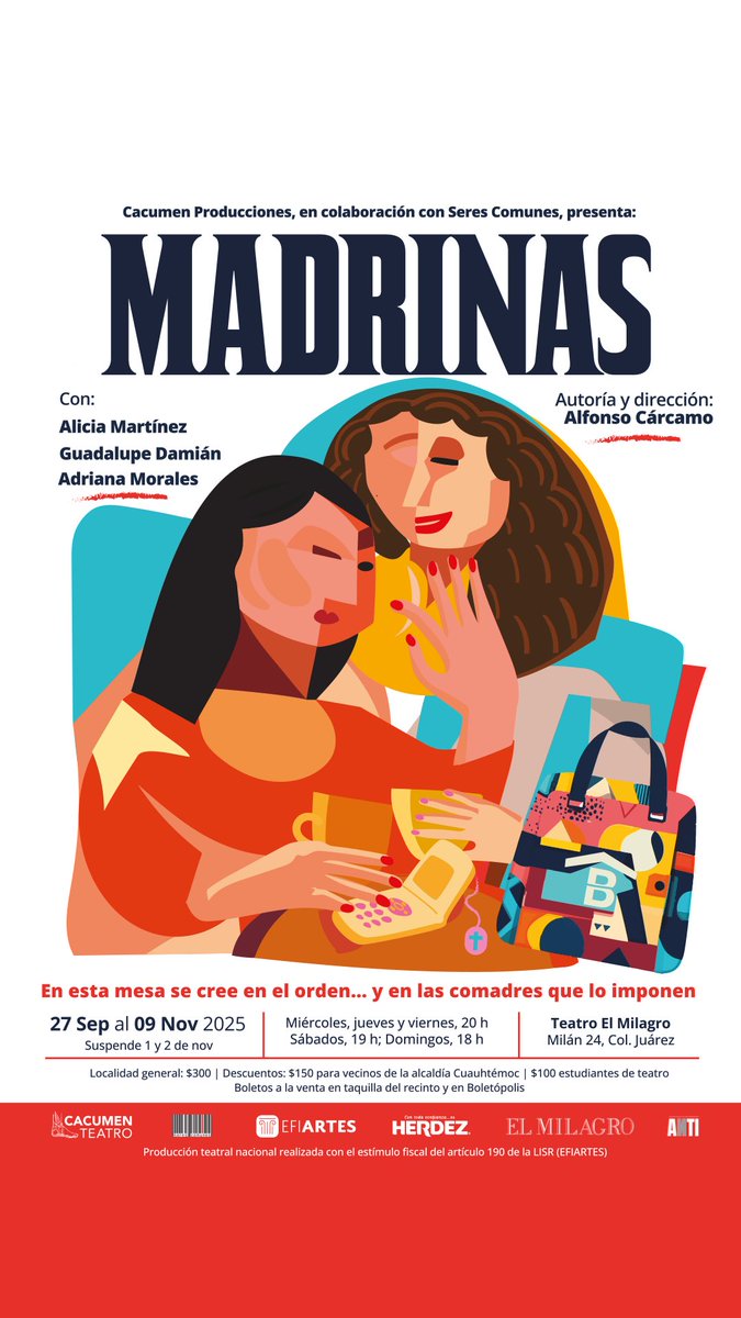 venalteatroMX's tweet image. Tenemos pases dobles para que asistan a &quot;Madrinas&quot; HOY 8pm.  En el Teatro El Milagro 🎭

Únicamente:

🌟Nombre completo
🌟Like y RT
