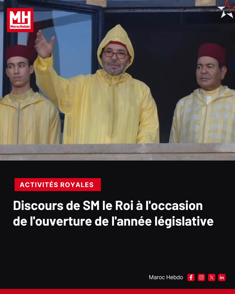 marochebdo's tweet photo. Le Roi Mohammed VI a ouvert la 5ᵉ année législative par un discours au Parlement.
➡ https://t.co/Na5tVoNxLK
#Maroc #MohammedVI #Parlement #DiscoursRoyal #Législature https://t.co/i0RJeyxWtN