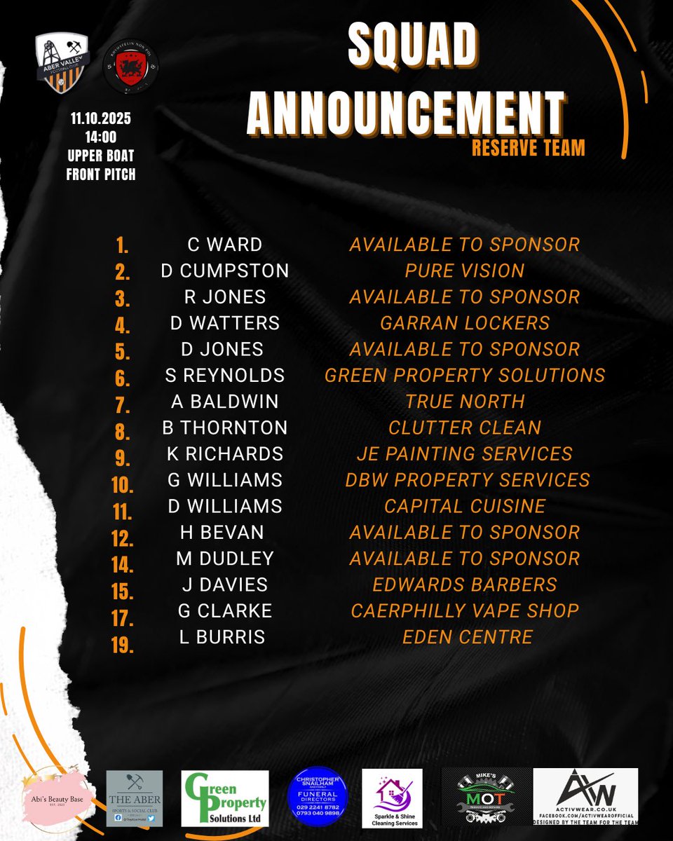 Big game at Aber Park tomorrow as the 1st team take on top of the league ⚫️🟠

The 2nds also continue their run not too far away at Upper Boat.

Come &amp; join us, the hut will be open. 

#COTA #OneClubOneCommunity