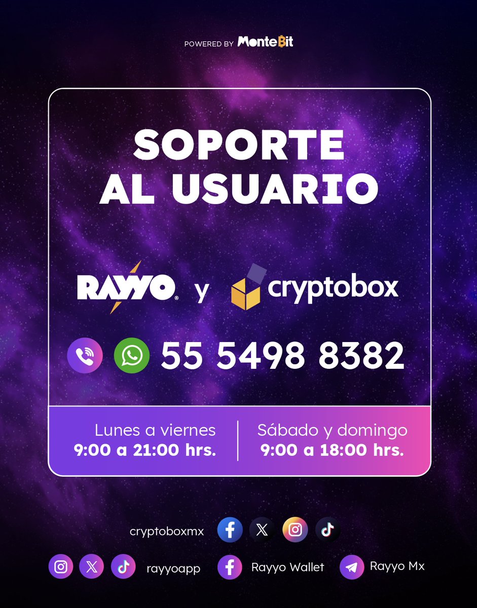 ¡Ya puedes comunicarte por 📱WhastApp o 📞llamada!
Para cualquier duda o aclaración acerca de <a href="/RayyoApp/">Rayyoapp</a> y <a href="/cryptoboxMX/">CryptoboxMx</a> ⚡️

#Btc #bitcoin #Bitcoinmexico #bitcoinnews #Mexico #Btm