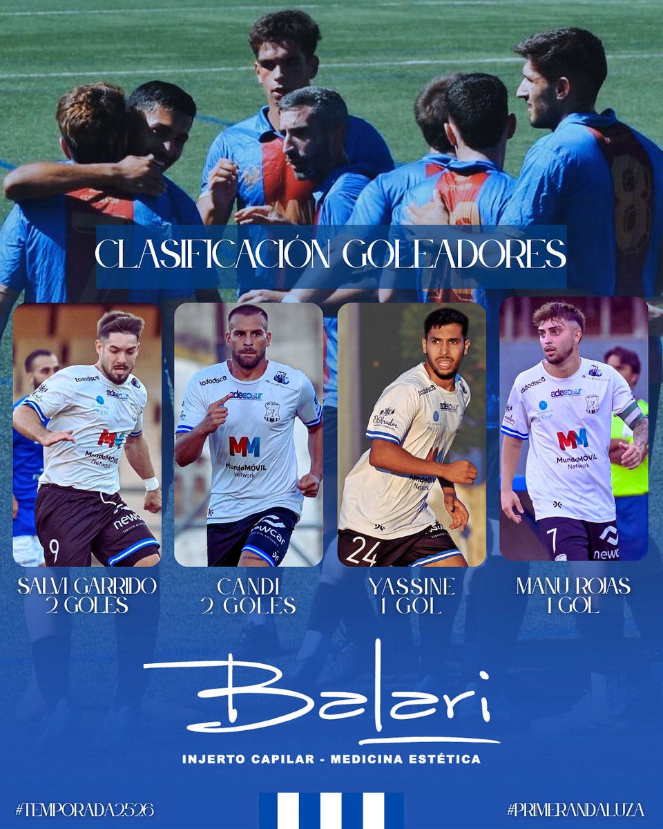 Enfilamos la Jornada 6 con Salvi y Candi liderando nuestra 𝐂𝐥𝐚𝐬𝐢𝐟𝐢𝐜𝐚𝐜𝐢ó𝐧 𝐝𝐞 𝐆𝐨𝐥𝐞𝐚𝐝𝐨𝐫𝐞𝐬, patrocinada por Clínica Balari 🤝

🎯 ¡Vamos con todo al #BarbateJerezIndustrial!

#Temporada2526 #SentimientoIndomable