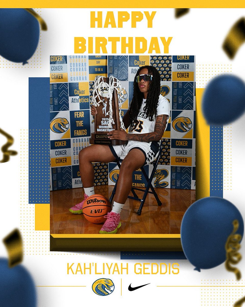 🎉 Happy Birthday to sophomore guard Kah’Liyah Geddis! 🎂🐍
Her energy and drive light up the court  we’re lucky to have her in the Cobra family! 💙🏀
#CokerWBB | #CobraNation