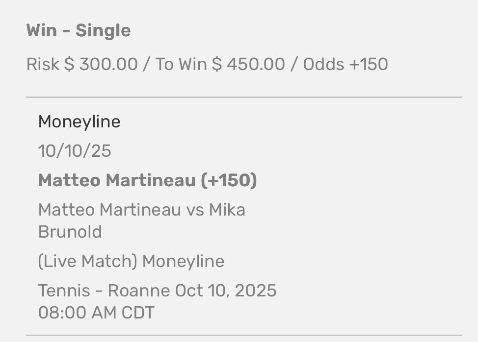 Good start to the day with some challenger action 

Matteo +150 ✅ 

#GamblingX
