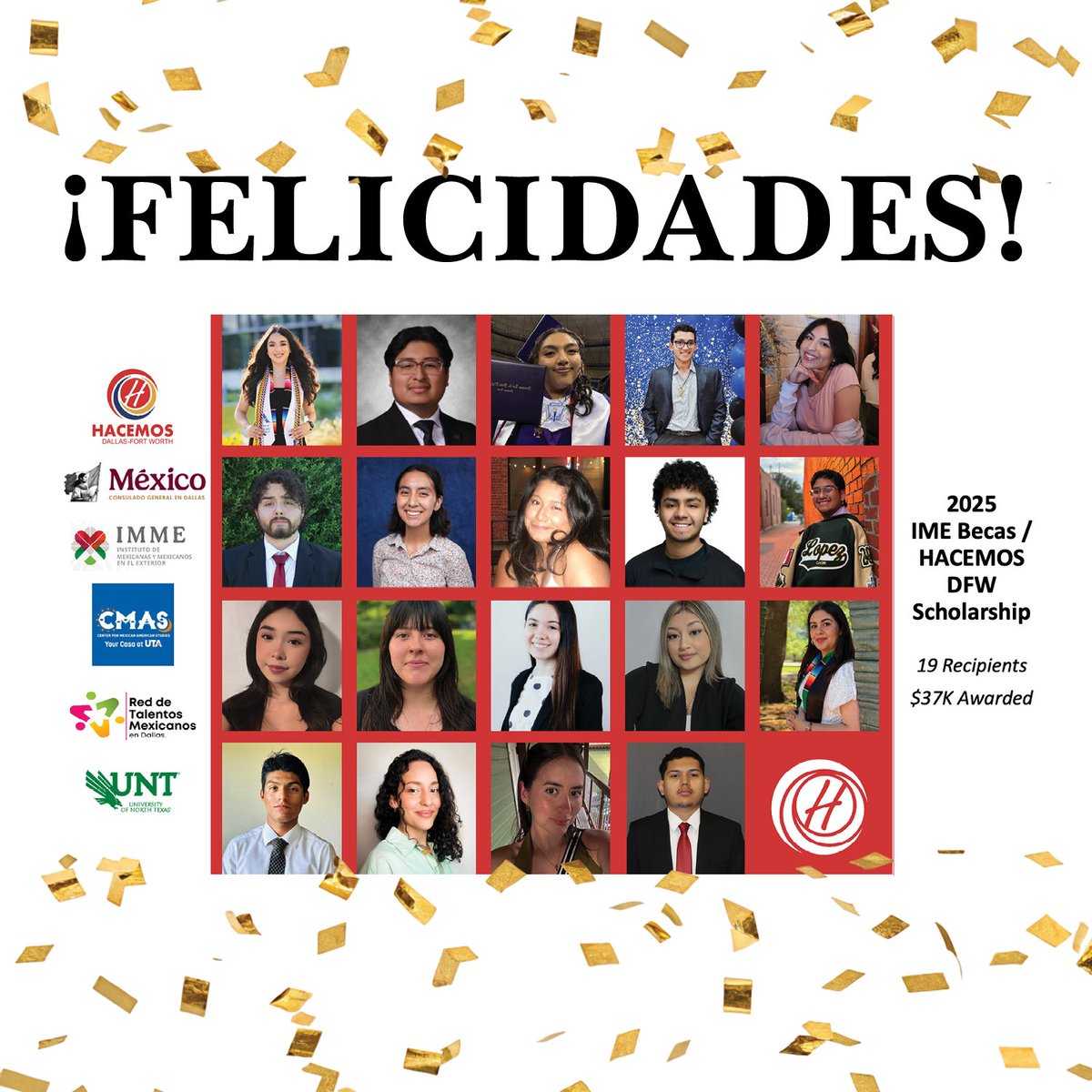 ¡Felicidades a los becarios de la UTA! 
Ángel Hernández, Isabella Grace Méndez, 
Yareth Camacho, y América Reséndiz!
#CMAS #tucasaatuta #somosuta #somoshsi #UTArlington #felicidades