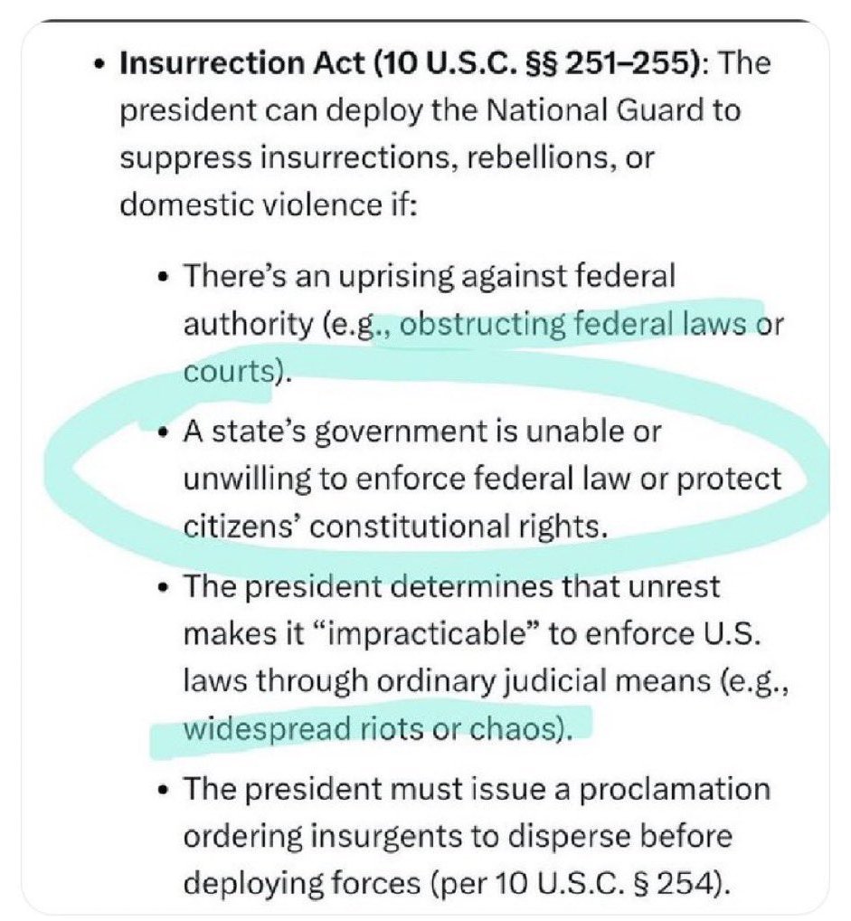 StevenMBicker's tweet photo. Hey Gavin Newsom, Governor JB Pritzker and the worthless Governor of Oregon, Tina Kotek: I can only assume you have actually READ the Insurrection Act so here it is:

You’re welcome! https://t.co/FG6IoQkQGx