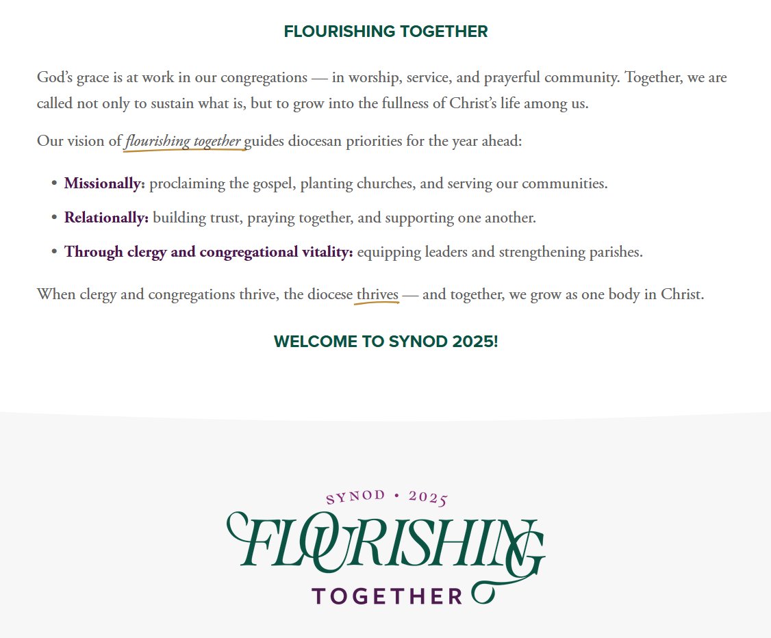 BREAKING: The Diocese of the Mid-Atlantic (DOMA) of @the_ACNA has announced the new strange &amp; Orwellian theme for their Synod this year, scheduled to take place from November 13-15, 2025 with Archbishop Wood as guest speaker:

"Flourishing Together"

(No, this is not a joke.)