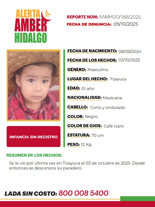AAMBER_hgo's tweet image. 🟡Solicitamos tu apoyo con la #DIFUSIÓN de la #AlertaAmberHidalgo. Si tienes información, comunícate al ☎️8009121314 PROCURATEL #PGJEH #CadaSegundoCuenta #TuAyudaCuenta #ActuemosRápido.