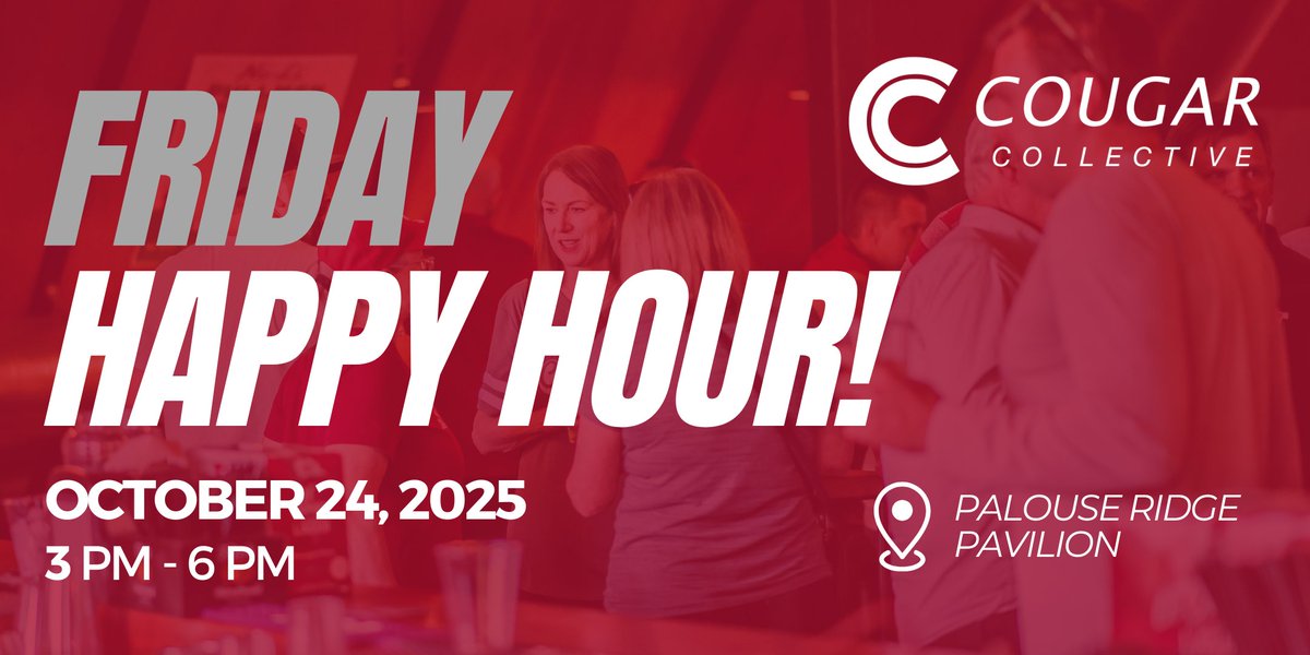 NEXT FRIDAY - Join us in Pullman for another #FridayHappyHour with WSU student-athletes and coaches 👏

We'll be at the <a href="/PalouseRidge/">Palouse Ridge</a> Pavilion on Friday 10/24 from 3-6pm! Come enjoy food and drinks, silent and live auctions, and connecting with fellow Cougs.

FREE to attend, all