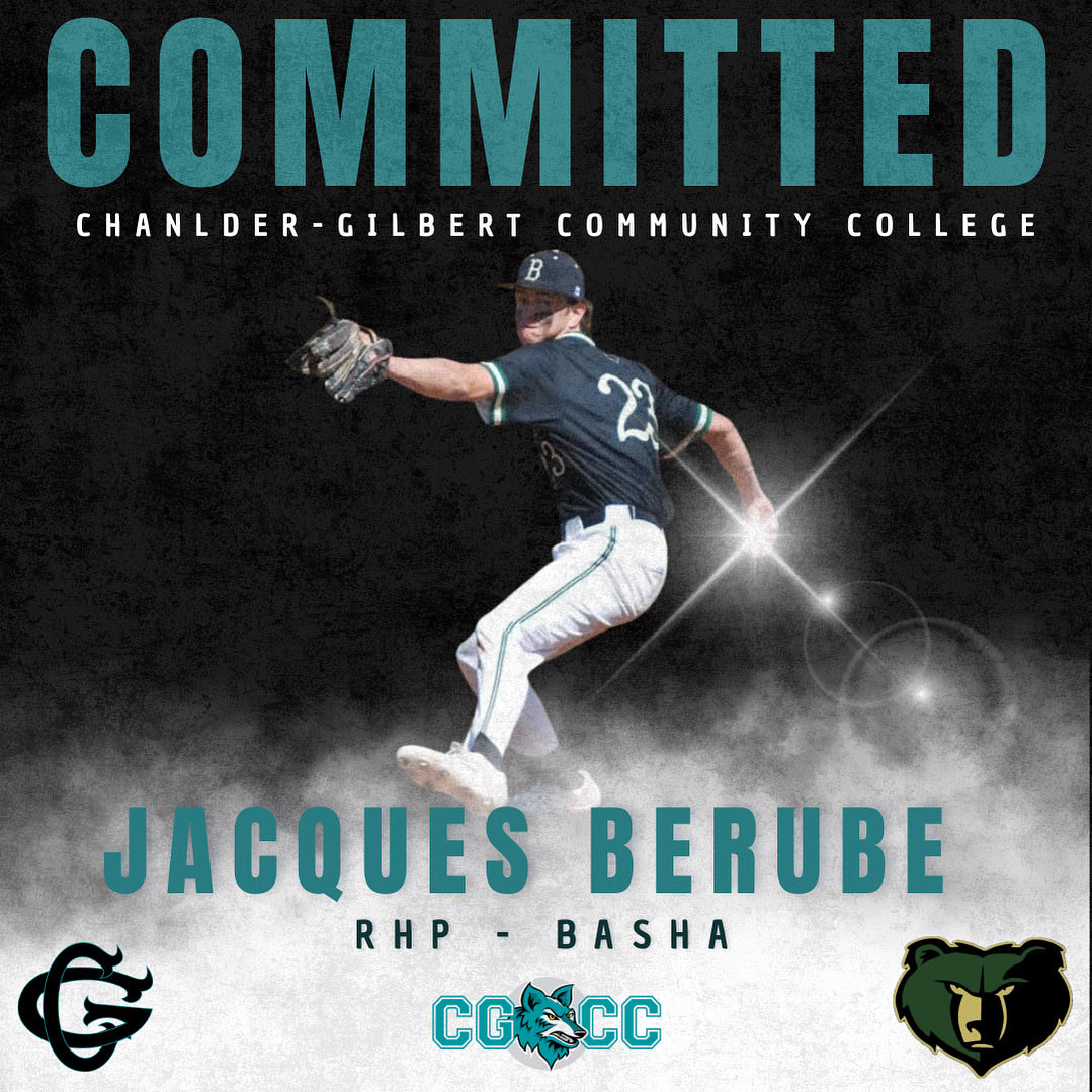 Congratulations to Senior RHP Jacques Berube on his commitment to play baseball at Chandler-Gilbert Community College! <a href="/JacquesRHP/">Jacques Berube</a> <a href="/CGYoteBaseball/">Chandler-Gilbert CC Baseball</a> 
#GoBears #HowlYeah #BashaBaseball #CGCC