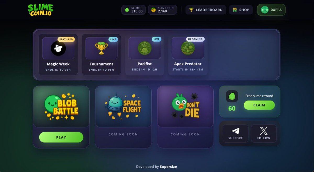 Development update &amp; What's Next for Slimecoin.

Last month we focused on transforming slimecoin into a full-on gaming hub - and it's now ready to host a growing library of real money onchain games. 👇

1/