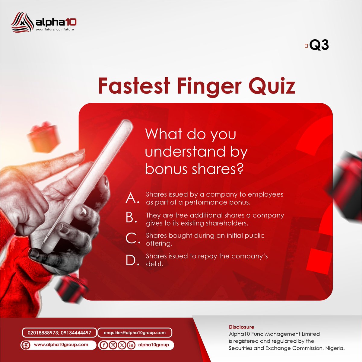 alpha10group's tweet photo. Answer the question correctly to be among the POSSIBLE WINNERS to walk away with something unforgettable!

Here’s how to join in on the fun:
• Be sure to follow us on our social media

#MissionPossible #Alpha10CXWeek #CSW
#Alpha10 https://t.co/Zloy2qhJK2