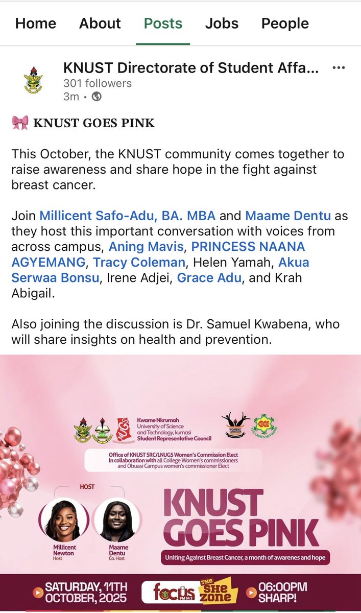 aning_mavis1's tweet photo. Don’t forget to tune in tomorrow 6pm sharppppp❤️💃 #knustgoespink #theshepower https://t.co/mpqsVQV9Fu