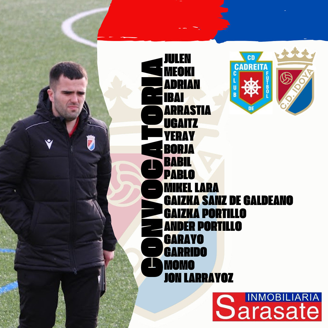 📝 CONVOCATORIA 

Miguel Albizu cita a 18 jugadores para desplazarse mañana a Cadreita. 

#aupaidoya