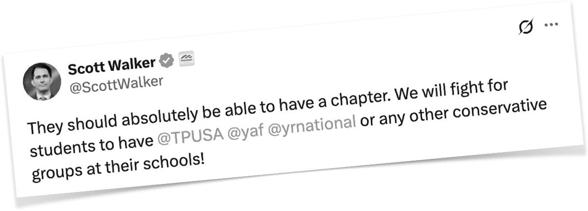 jnorcr's tweet photo. @ScottWalker It appears that Scott Walker was placed on the #LCCA school board in an honorary role to serve as an "ideological enforcer".
YAF joins #TPUSA in their McCarthyist project of bullying schools to accept a TPUSA student "club" and their #ProfessorWatchlist.
#Oconomowoc #Wisconsin https://t.co/rawf82psSB