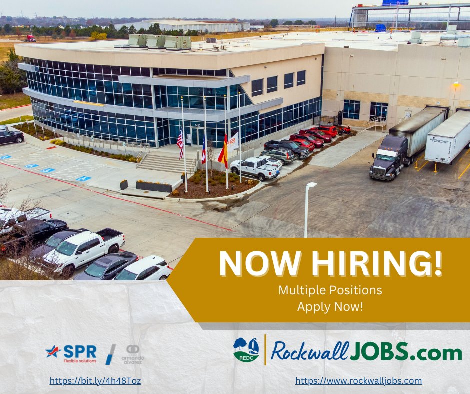 If you're looking for employment, there are a multitude of positions available in Rockwall. SPR is currently hiring for technicians, press and extrusion operators, sales reps and more. Check out these and other open positions now at RockwallJobs.com. #workinRockwall