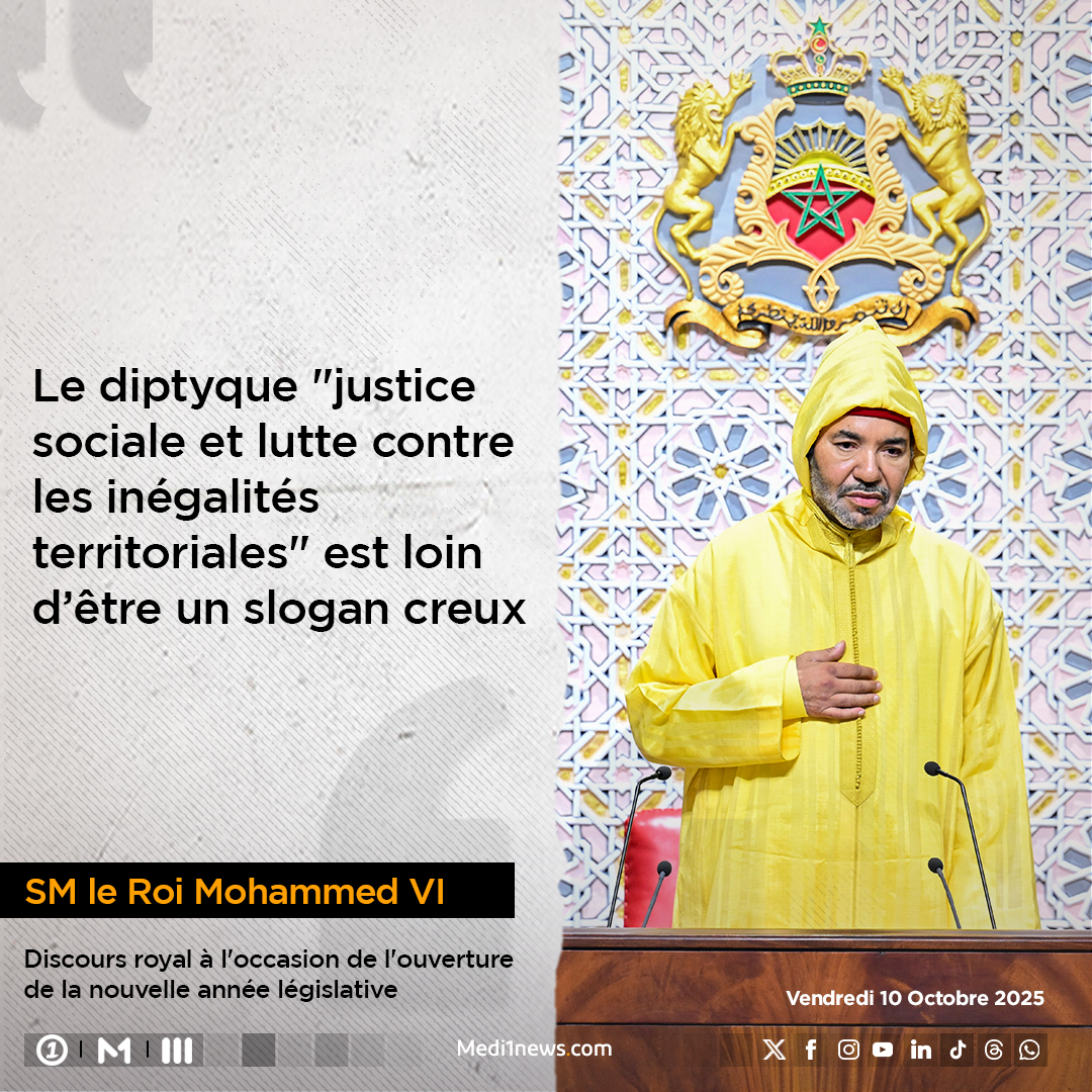 Sa Majesté le Roi #MohammedVI a adressé, vendredi, un discours au #Parlement à l'occasion de l’ouverture de la première session de la 5e #année_législative de la 11e Législature