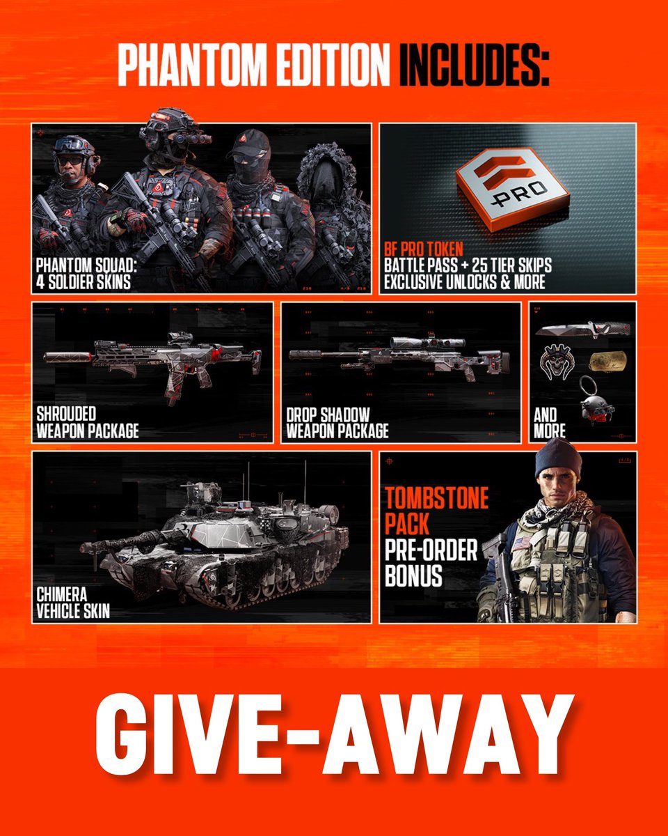 ‼️BATTLEFIELD 6 PHANTOM EDITION GIVEAWAY 

🏆Prize
‼️1x Battlefield 6 Phantom Edition

➡️ TO ENTER:
✅ Follow us @Battlefield6Hub
✅ Like &amp; Retweet
✅Comment your platform
✅🔔Turn Notifications ON 🔔 for our posts

⏰Giveaway ends in 5 Days!

#Battlefield6 | #Battlefield