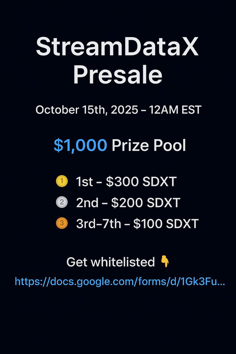 _0xibrahim's tweet image. Oct 15 is closer than it feels ⏳
$SDXT presale could shake a few tables.
Don’t say you weren’t told. 😉
#StreamDataX #SDXT #DePIN