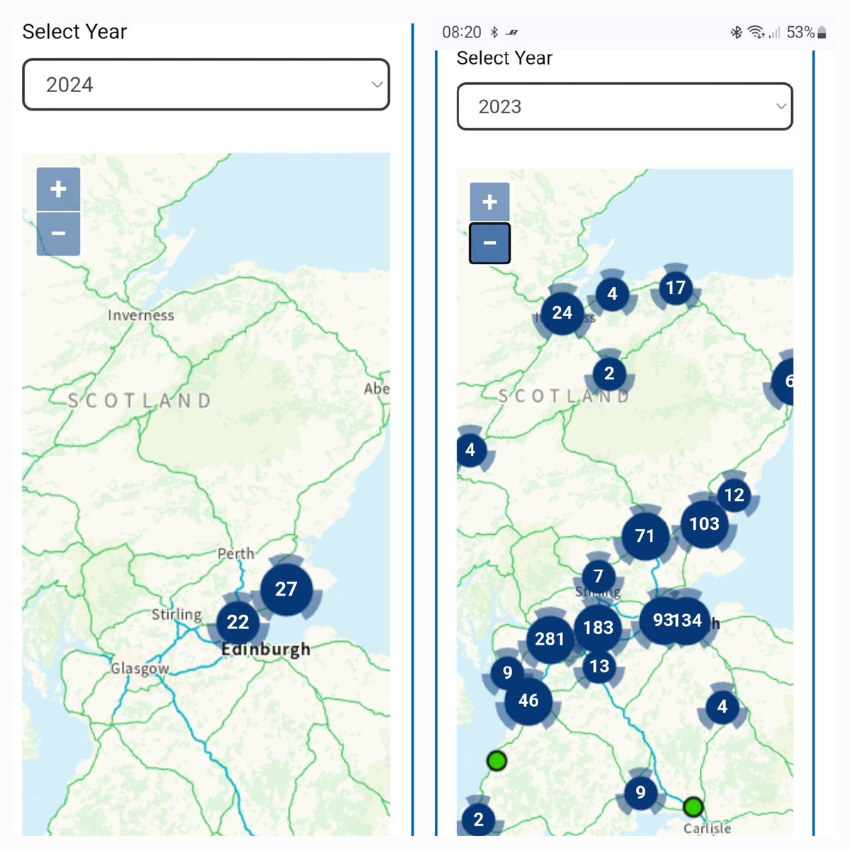 It appears that the 2024 nitrogen dioxide measurements are being held back by @scottishEPA and the Scottish Government. Why? We are fast approaching 2026.

If you compare 2023 and 2024, you will see that hundreds of measurements have been withheld.