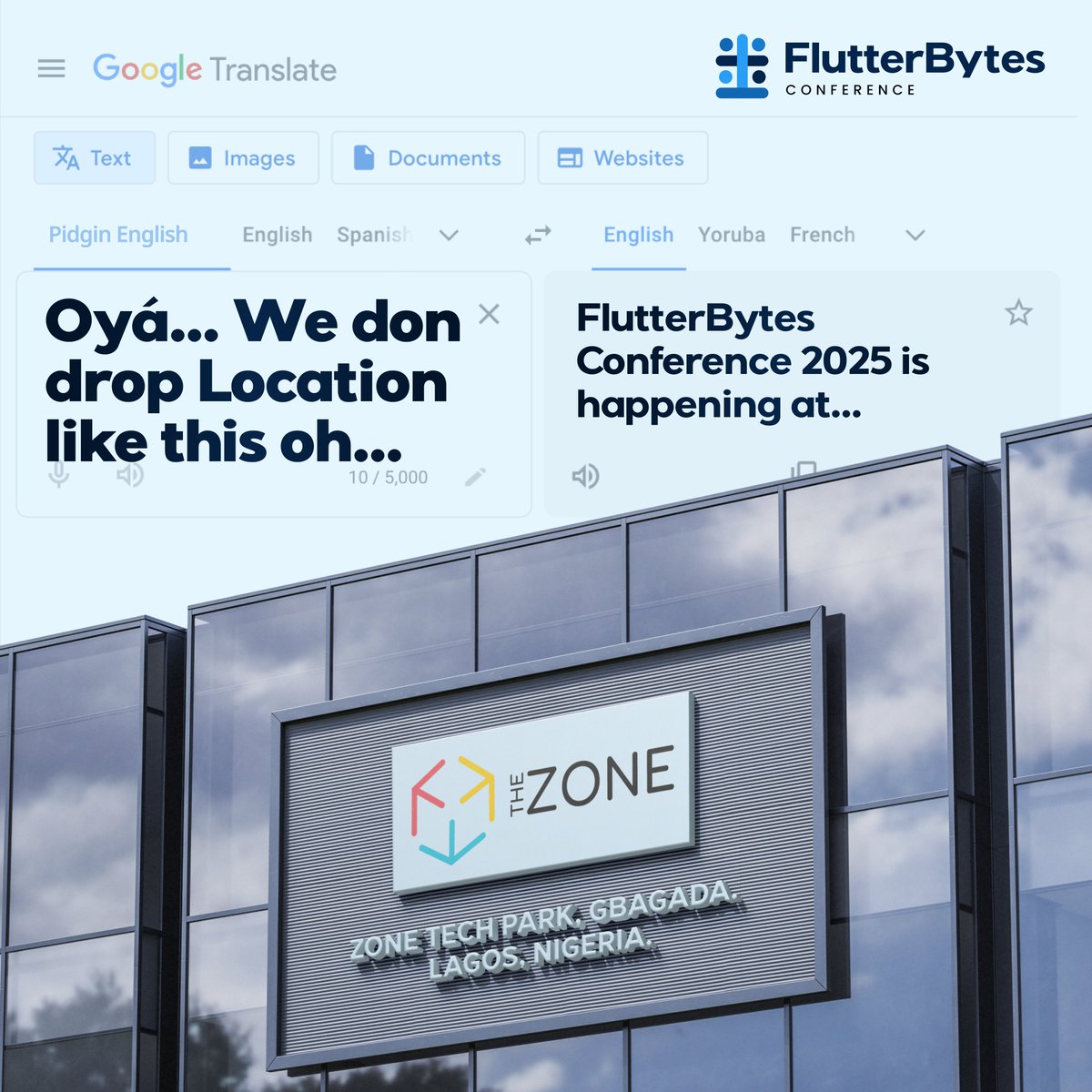 flutterbyteconf's tweet image. Oya, we don drop the location! 👀
FlutterBytes Conference 2025 is happening at Zone Tech Park! Get ready for an epic experience.
Don't dull, tickets are going fast! Grab yours now 👇 bit.ly/FBC25-Tickets
#FBC25 #FlutterBytesConference2025 #Lagos #TechConference #Flutter…