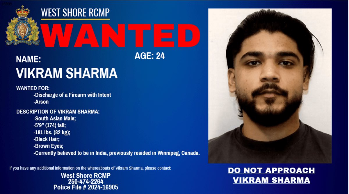 🚨🚨 WANTED 🚨🚨

Vikram Sharma, a Hindu nationalist terrorist member of the Indian state operated Bishnoi Gang is wanted on firearm and arson charges. The Bishnoi Gang is listed as a terrorist entity by Canada’s government. 

It is believed that Sharma has fled from Canada and