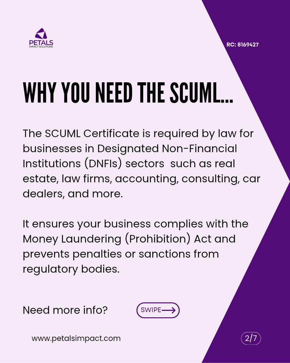 PetalsImpact's tweet image. 🔹 Stay compliant
🔹 Build trust
🔹 Grow your business

Send us a DM to get started: wa.me/09117051630

#SCUML #BusinessCompliance #NigeriaBusiness #PetalsImpactSolutions #BusinessRegistration
