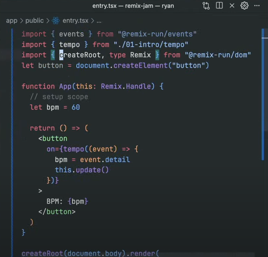 giuseppegurgone's tweet image. Ok I am sold - Remix 3 is going to be amazing.
VanillaJS/TS + JSX + function scope and closures for state with imperative update() is :chef-kiss: