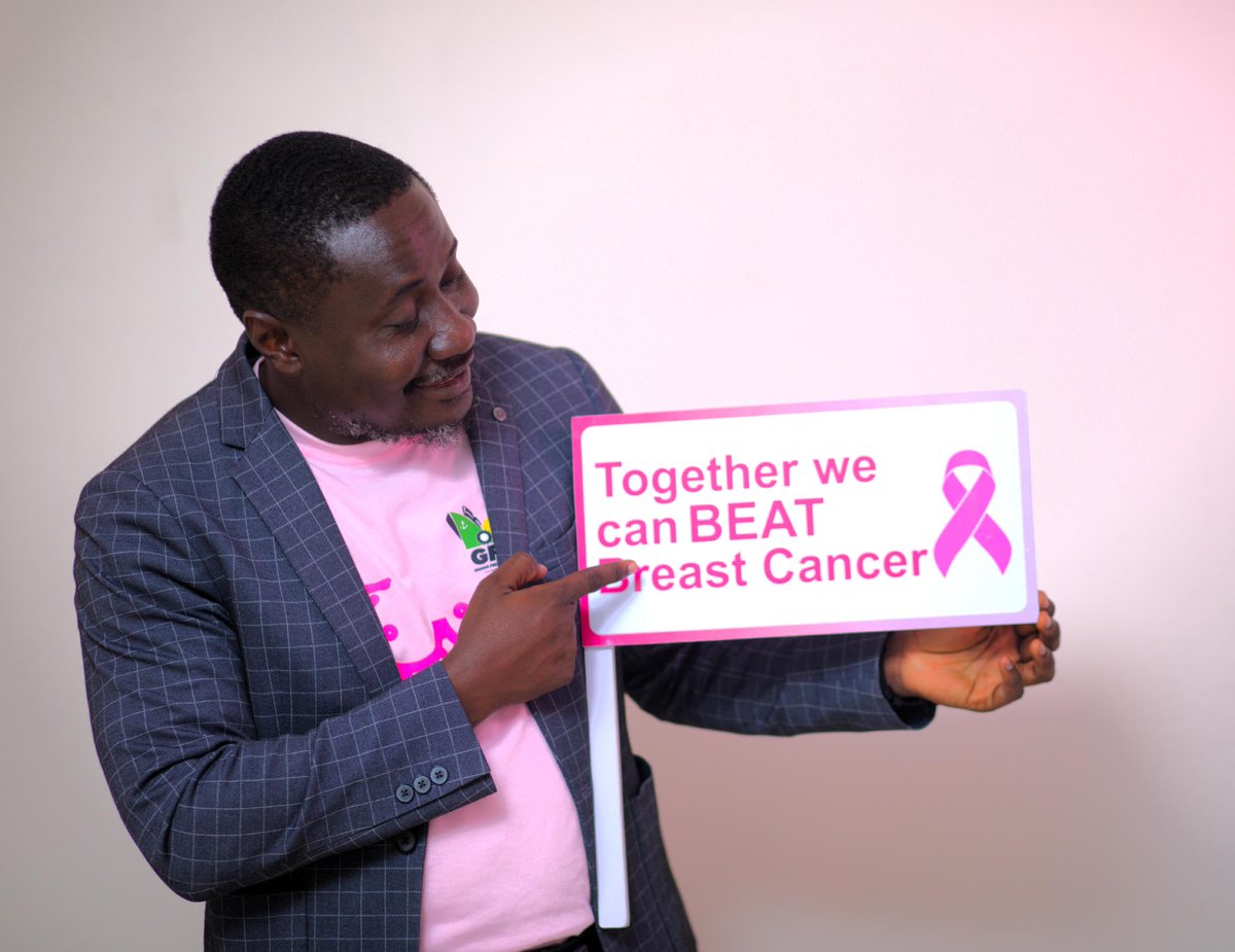 Jhpiego's tweet image. This #PinkOctober, Jhpiego’s global teams wear pink to show unity in the fight against breast cancer. The Ghana team joined a photoshoot, sharing bold messages of awareness, early detection, &amp;amp; hope inspired by the BEAT Breast Cancer project, supported by the Pfizer Foundation.