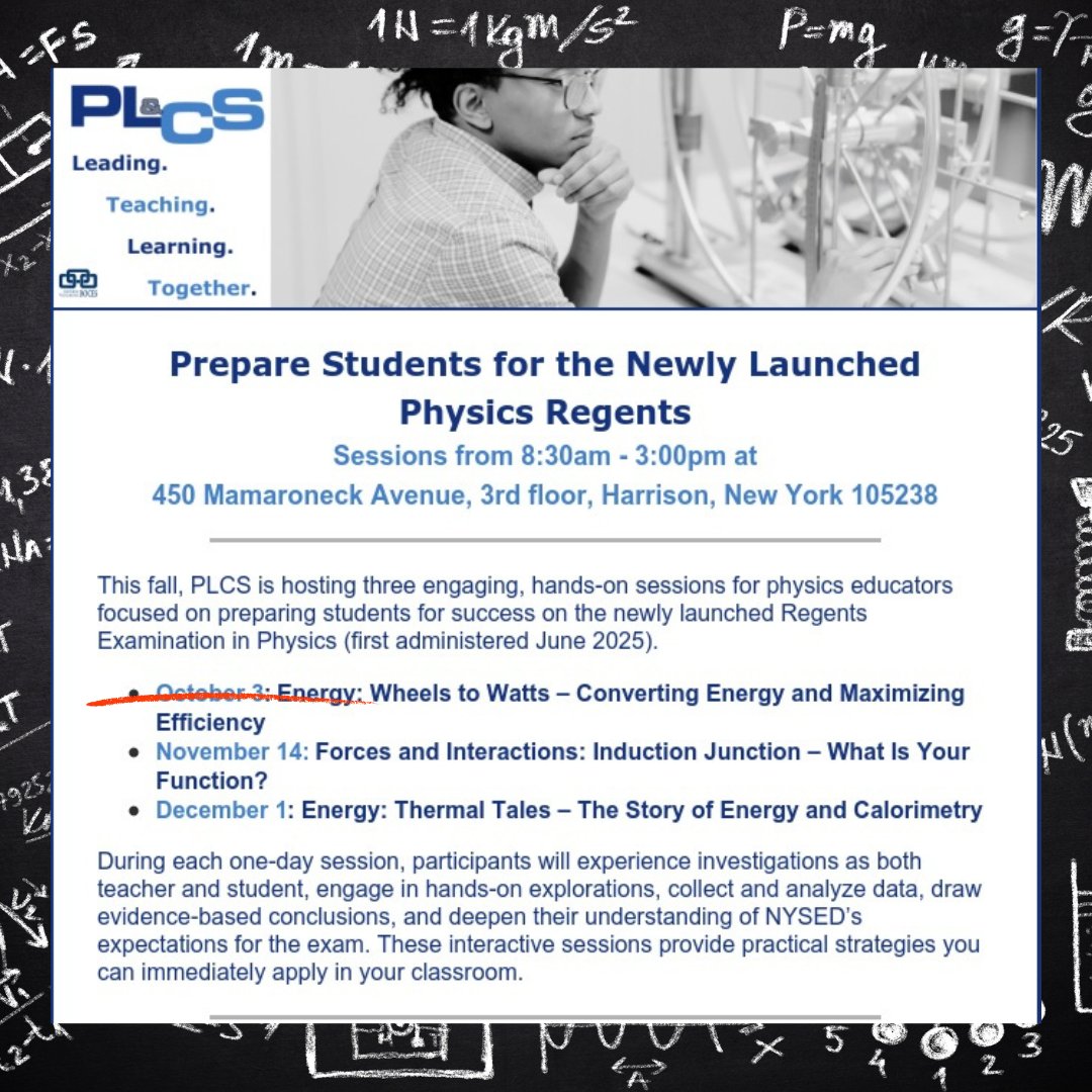 swbocesplcs's tweet image. Prepare students for the Physics Regents with interactive, hands-on sessions. Last week&apos;s session was great — join us for two more sessions on Nov. 14 &amp;amp; Dec. 1!
plcs.swboces.org/Calendar

#swbocesplcs
