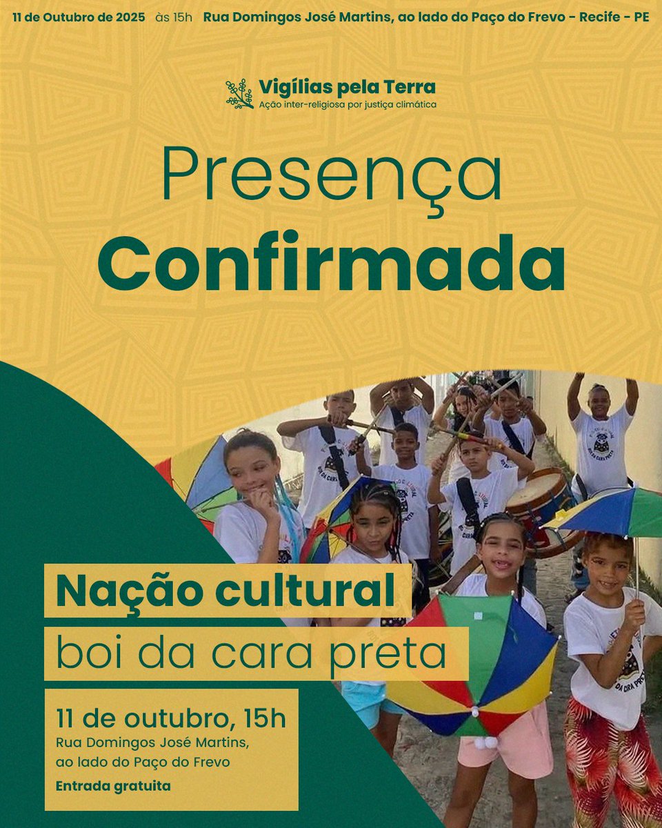 Nação Cultural Boi da Cara Preta é atração confirmada na Vigília pela Terra em Recife 💙

✨ 11 de outubro
📍 Rua Domingos José Martins, ao lado do Paço do Frevo - Recife
📅 15h