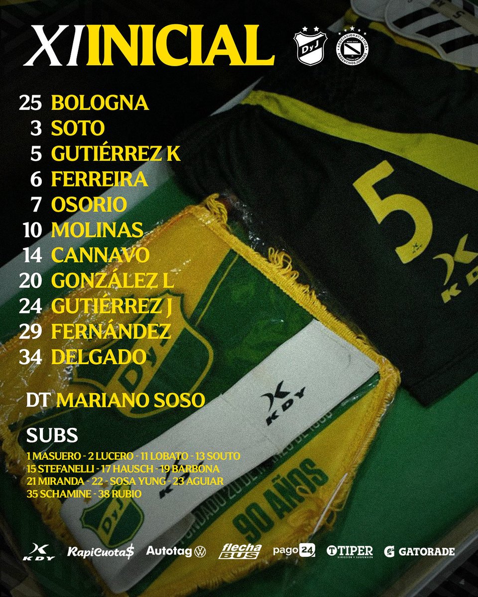 ClubDefensayJus's tweet image. ¡Los 11 iniciales para enfrentar a Argentinos Juniors por la #Fecha12 del #TorneoBetano Clausura 2025!

📺 Seguilo en vivo por ESPN Premium. Suscribite al pack fútbol en packfutbol.com.ar

#TodosJuntos🔰