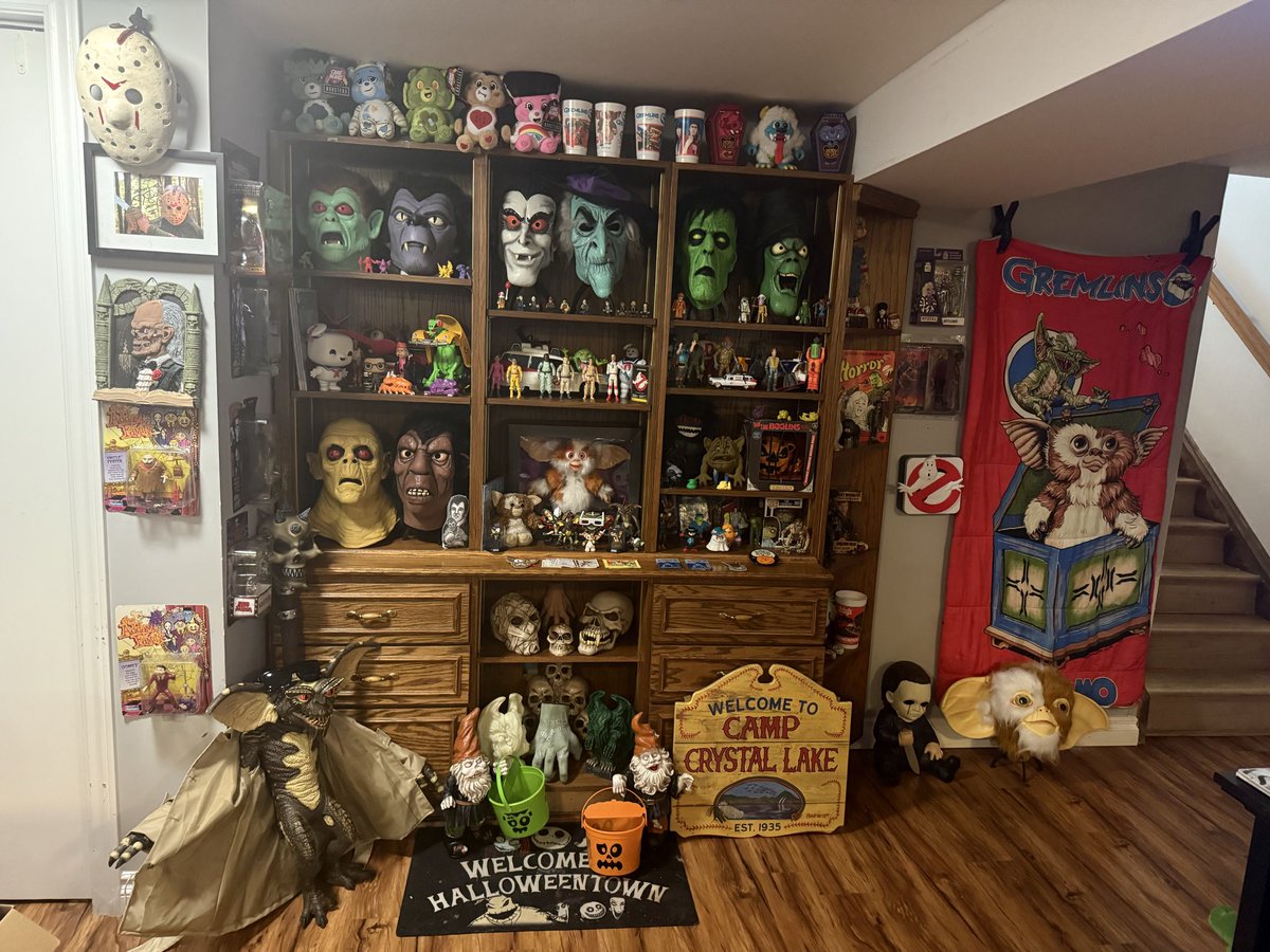 My Halloween display set up for the year . 
A mix of all sorts of spooky themed stuff.