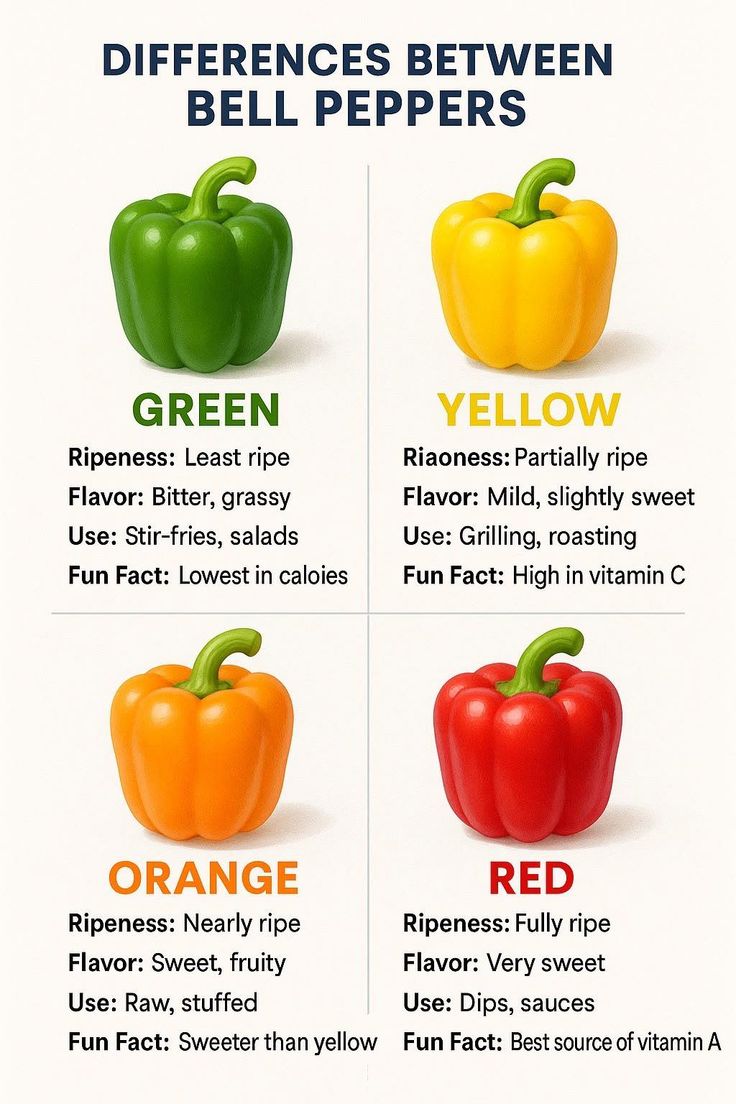 Bell peppers are packed with essential vitamins and minerals, including vitamin C, vitamin A, and potassium. Plus, they help to brighten up your meals in a flavorful way. Which color is your favorite?

#BellPeppers #HealthyFoods #NutritionTip